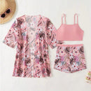 Conjunto Biquíni Tropical com Kimono e Short Ferrazi