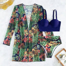 Conjunto Biquíni 3 Peças Feminino com Saída de Praia Estampa Tropical Ferrazi