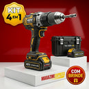 (OFERTA RELÂMPAGO) Conjunto 4 em 1: Furadeira ForceTitan 48V™ + CAIXA DE FERRAMENTAS + BRINDES