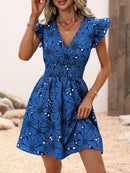 Vestido Feminino Floral Plissado com Decote em V Ferrazi