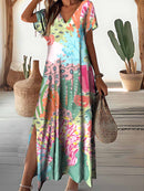 Vestido Feminino Longo Floral com Decote em V Ferrazi