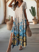 Vestido Feminino Longo Floral com Decote em V Ferrazi