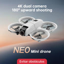 Drone DLI Neo com Câmera 4K para Crianças, Drone Mini a Controle Remoto com Função de Manutenção de Altitude e Modo Sem Cabeça, Auto-Rotação, Quadricóptero com Luz Azul, Proteção Completa das Hélices, 2 Baterias, 4 Hélices Substituíveis e Controle Remoto,
